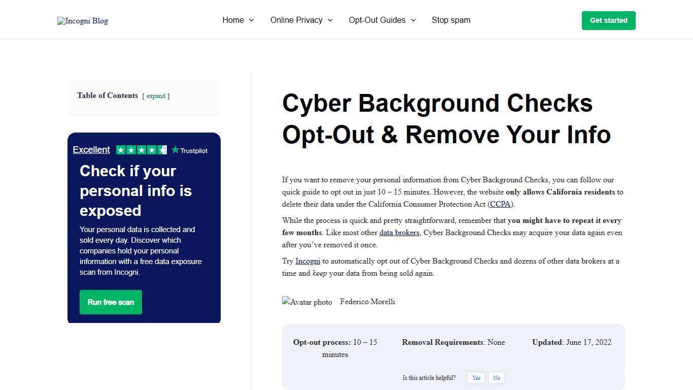 Cyber Background Checks Opt-Out & Remove Your Info [2026] Incogni