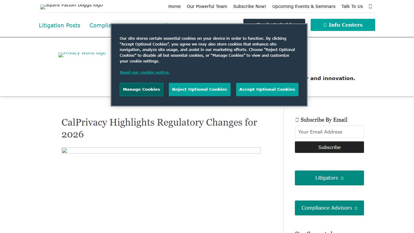 CalPrivacy Highlights Regulatory Changes for 2026 Privacy World