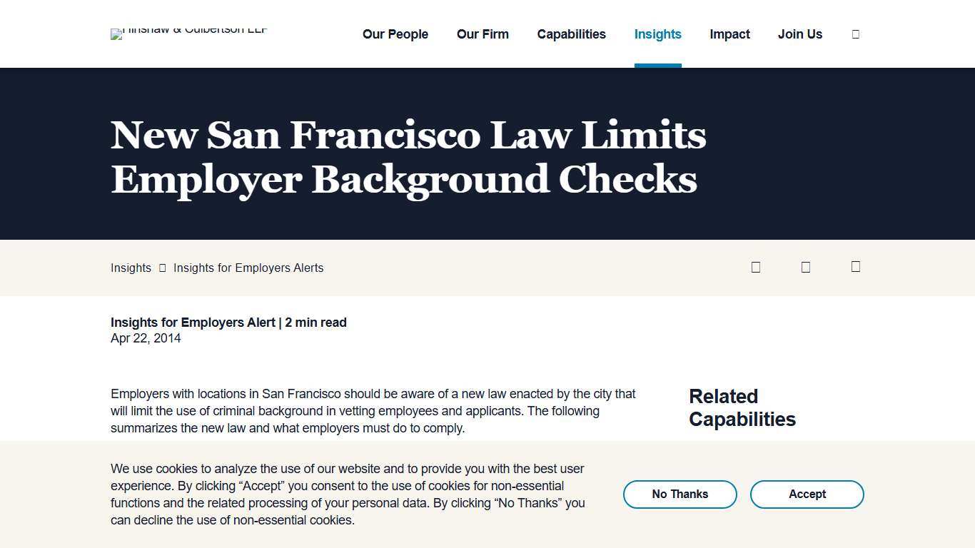 New San Francisco Law Limits Employer Background Checks Hinshaw & Culbertson LLP