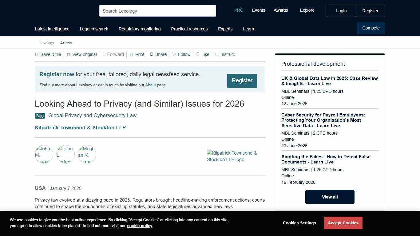 Looking Ahead to Privacy (and Similar) Issues for 2026 - Lexology